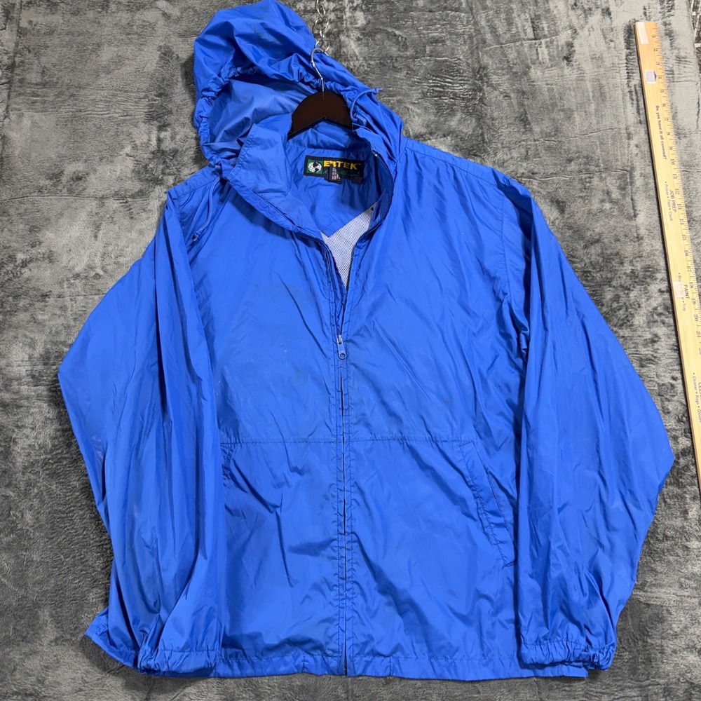 Eddie Bauer EBTEK Windbreaker Jacket Mens XL Tall Blue Hooded Full Zip V.00729
